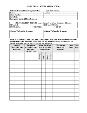 Universal Medication Form