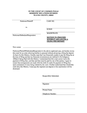 Motion to Proceed Without Filing Fee Deposit