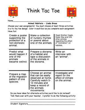 Animal Habitats Tic-Tac-Toe Activity Sheet
