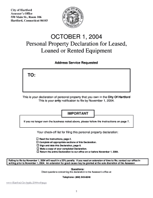 Personal Property Declaration for Leased Equipment