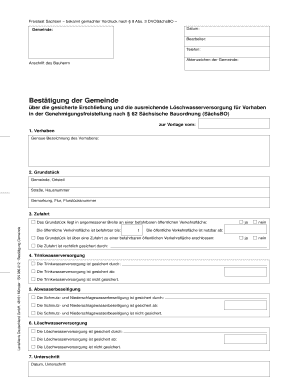 Bestätigung der Gemeinde über die gesicherte Erschließung und die ausreichende Löschwasserversorgung