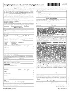 Hang Seng Unsecured Overdraft Facility Application