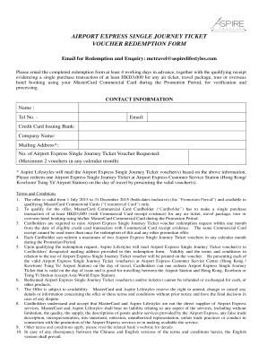 Airport Express Single Journey Ticket Voucher Redemption Form