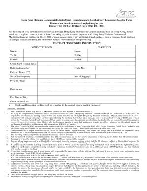 Hang Seng Platinum Commercial MasterCard Airport Limousine Booking Form