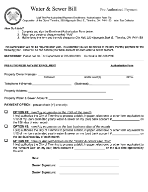 Water & Sewer Bill Pre-Authorized Payment Form