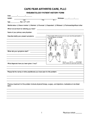 Rheumatology Patient History Form