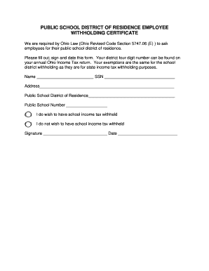 Ohio School District Withholding Certificate