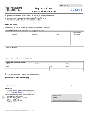 Request to Cancel Charter Transportation Contract