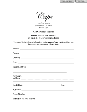 Gift Certificate Request Form