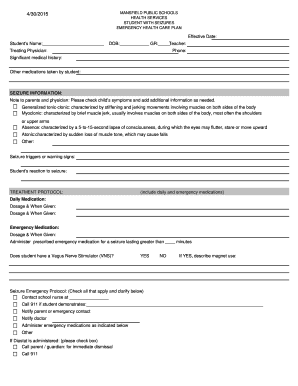 Student Seizure Emergency Health Care Plan