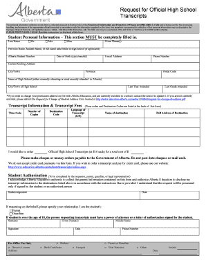 Alberta Official High School Transcript Request Form