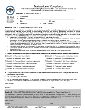 Texas Declaration of Compliance with Records Scheduling