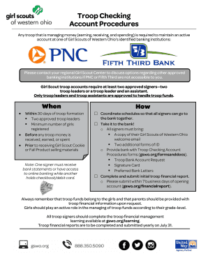Girl Scouts Troop Bank Account Request Form