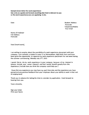 Work Experience Cover Letter Template
