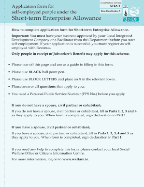 Short-term Enterprise Allowance Application Form