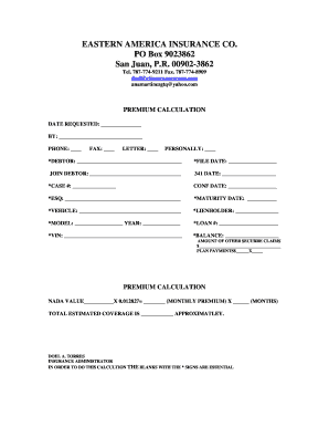 Insurance Premium Calculation Form