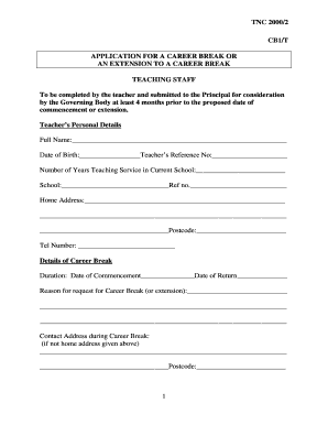 Career Break Application for Teaching Staff