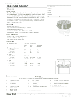 Sioux Chief 851 Series Adjustable Cleanout Specification