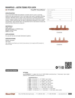 PEX Lock Manifold Specification Form
