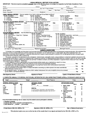 LHSAA Medical History Evaluation Form