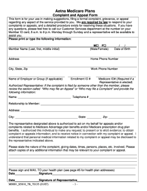 Aetna Medicare Complaint and Appeal Form