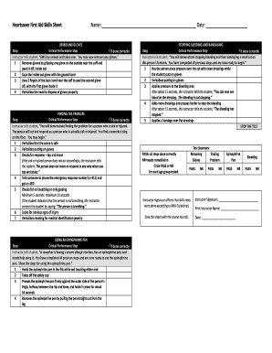 Heartsaver First Aid Skills Sheet