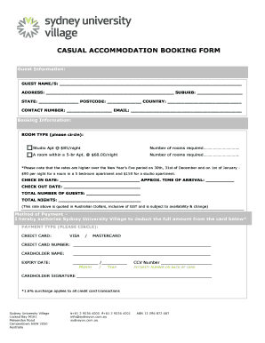 Casual Accommodation Booking Form