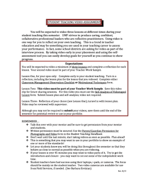 Student Teaching Video Assignment Form