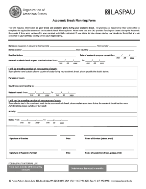OAS Academic Break Planning Form