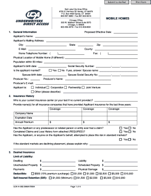 Mobile Home Insurance Application Form