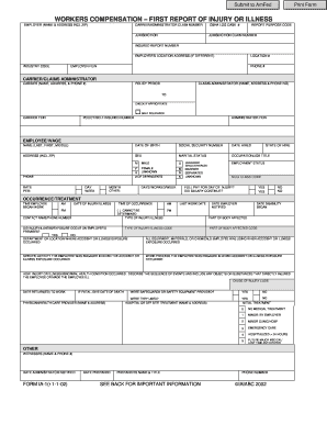 Workers Compensation First Report of Injury or Illness