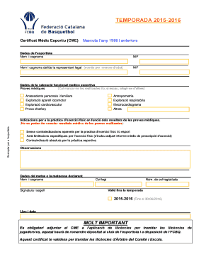 Sports Medical Certificate (CME) 2015-2016