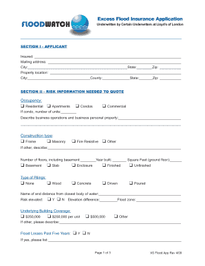 Excess Flood Insurance Application
