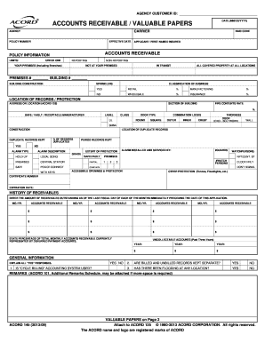 Accounts Receivable and Valuable Papers Insurance Application