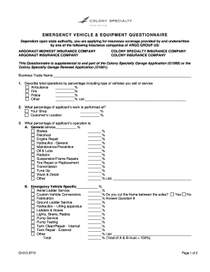 Emergency Vehicle Equipment Questionnaire