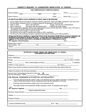 Parent Request to Administer Medication at School