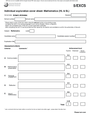 International Baccalaureate Individual Exploration Cover Sheet