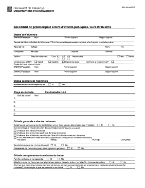 Catalonia Public Nursery School Pre-Registration Form
