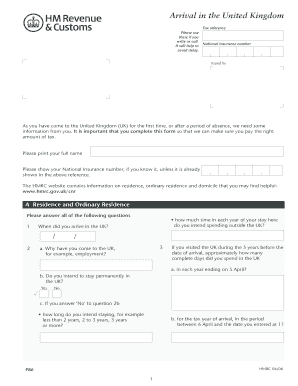 UK Tax Arrival Form