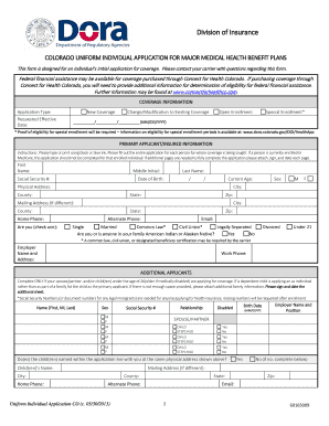 Colorado Uniform Individual Application for Major Medical Health Benefit Plans