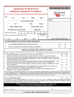 Oklahoma Alternative Certificate Renewal Application