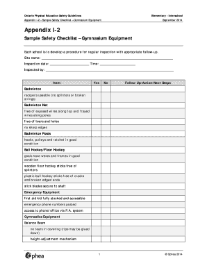 Ontario Gymnasium Equipment Safety Checklist