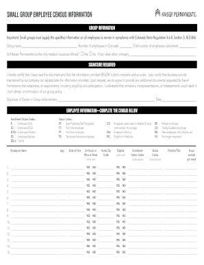 Colorado Small Group Employee Census Form