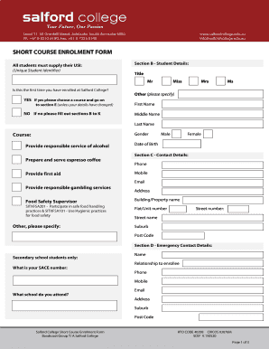 Salford College Short Course Enrolment Form