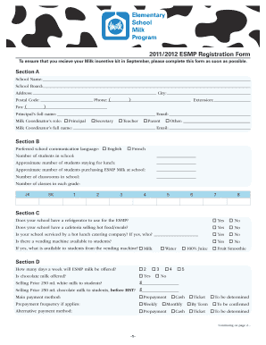 2011/2012 Elementary School Milk Program Registration Form