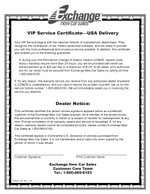 VIP Service Certificate for US Military Personnel