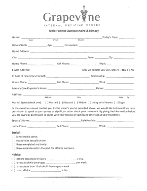 Male Patient Questionnaire & History Form