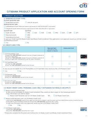 Citibank Product Application and Account Opening Form