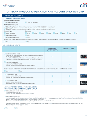 Citibank Product Application and Account Opening Form