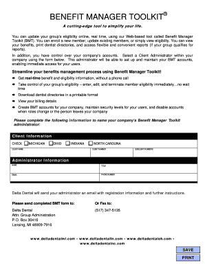 Benefit Manager Toolkit Administrator Form